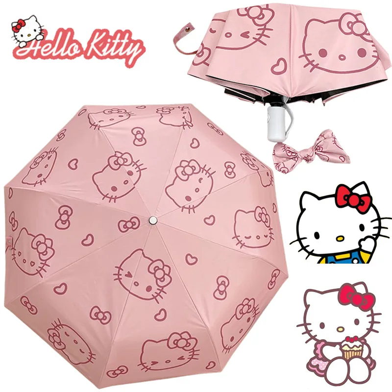 New Hello Kitty Capsule Umbrella Sunny Rainy Dualuse Rainproof Wind-resistant Sun Protection Outdoor Traveling Portable Umbrella