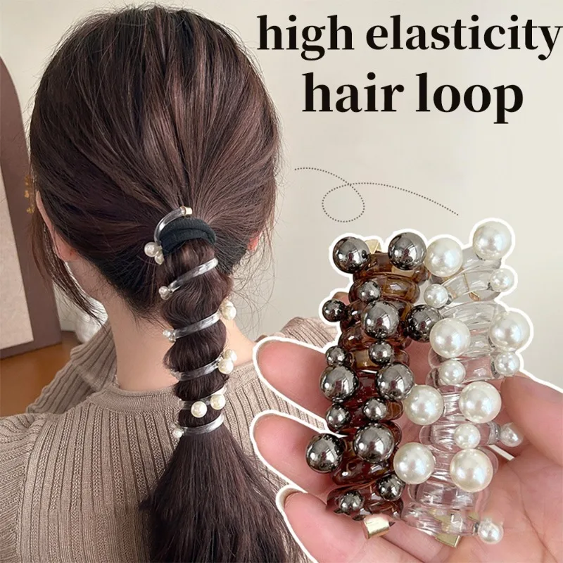 Pearl Telephone Cord Scrunchies Hair Rope Women Elastic Fashion Hair Bands Travelling Daily Rubber Bands Sweet Hair Accessories