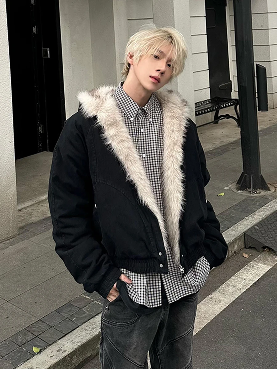 

Bla ort Hooded Cotton Jaet Men's Winter Coat High Street Fur Trim Cleanfit American Sle Mountain Eagle Pattern Casual...