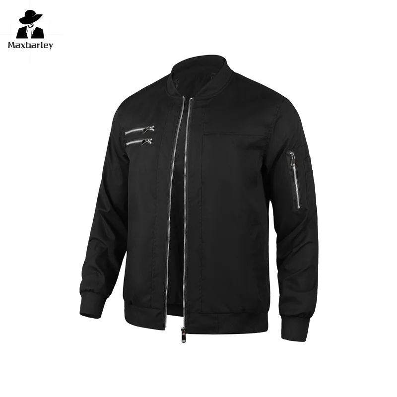 

2025 New Autumn Baseball Jacket Men's Casual Loose Double Zipper Arm Pocket Flying Coat Hip-Hop Motorcyclist Windproof Jackets