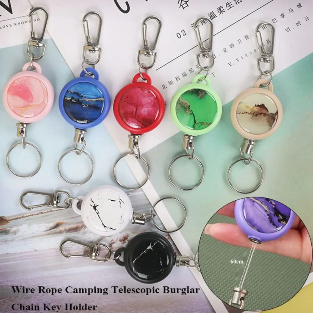 High Quality 7 Colors Wire Rope Return Retractable Camping Telescopic Keychain Key Holder Outdoor Tool