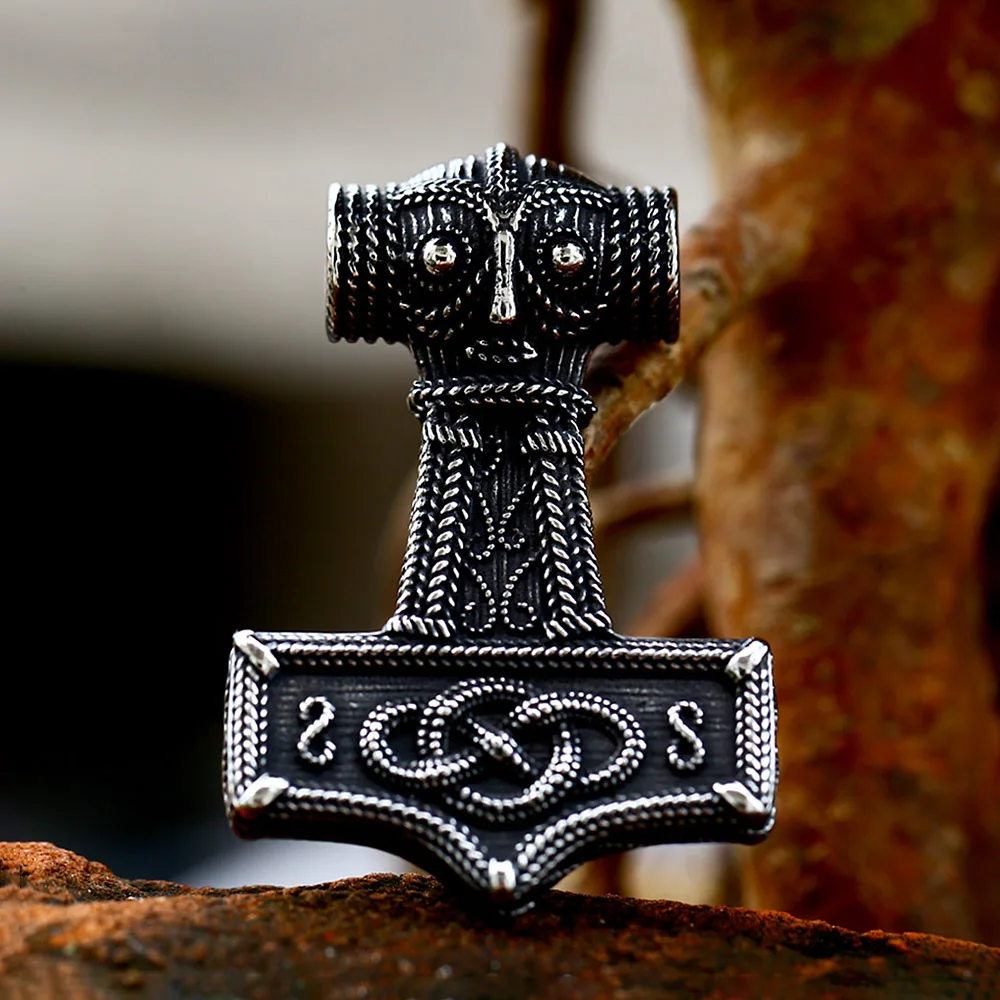 Vintage Viking Owl Pattern Pendant For Men 316L Stainless Steel Nordic Mjolnir Thor\'s Hammer Necklaces Amulet Jewelry Wholesale