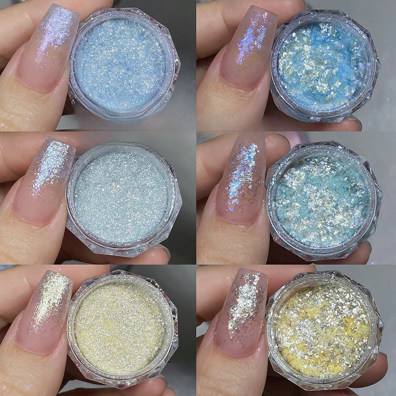 2Pcs 세트 마찰 거울 안료 네일 아트 용품 장식 네일 아트 DIY 손톱 반짝이 먼지 슈퍼 플래시 거친 두꺼운 반짝이