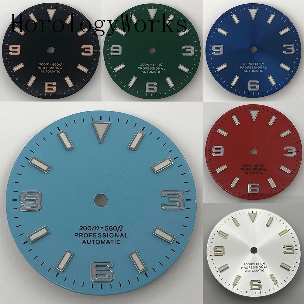 29 mm Zifferblatt, leuchtend, passend für NH35/NH36 Miyota8205/8215/821A ETA2836/2824 Mingzhu2813/3804 Uhrwerk, Blau, Rot, Grün, Schwarz, Weiß