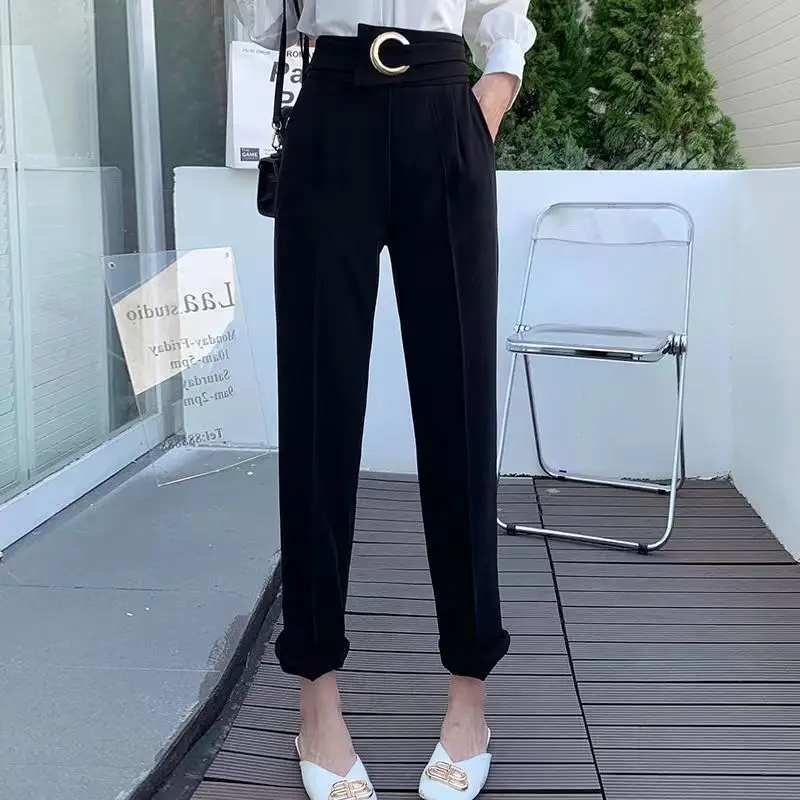 Herbst dünne Frauen lose Anzug Harems hose elegante Büro Dame lässig gerade Hose Harajuku hohe Taille feste Hose z12