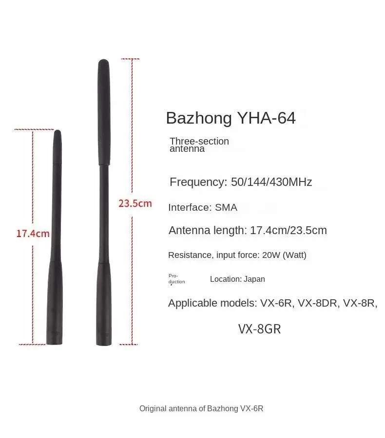 Yaesu-Original Yaesu Rubber Whip Antenna, Antena de Três Segmentos, HF, VHF, UHF, VX-6R, VX-8DR, HAM, Rádio em Dois Sentidos, Antenas Acessório