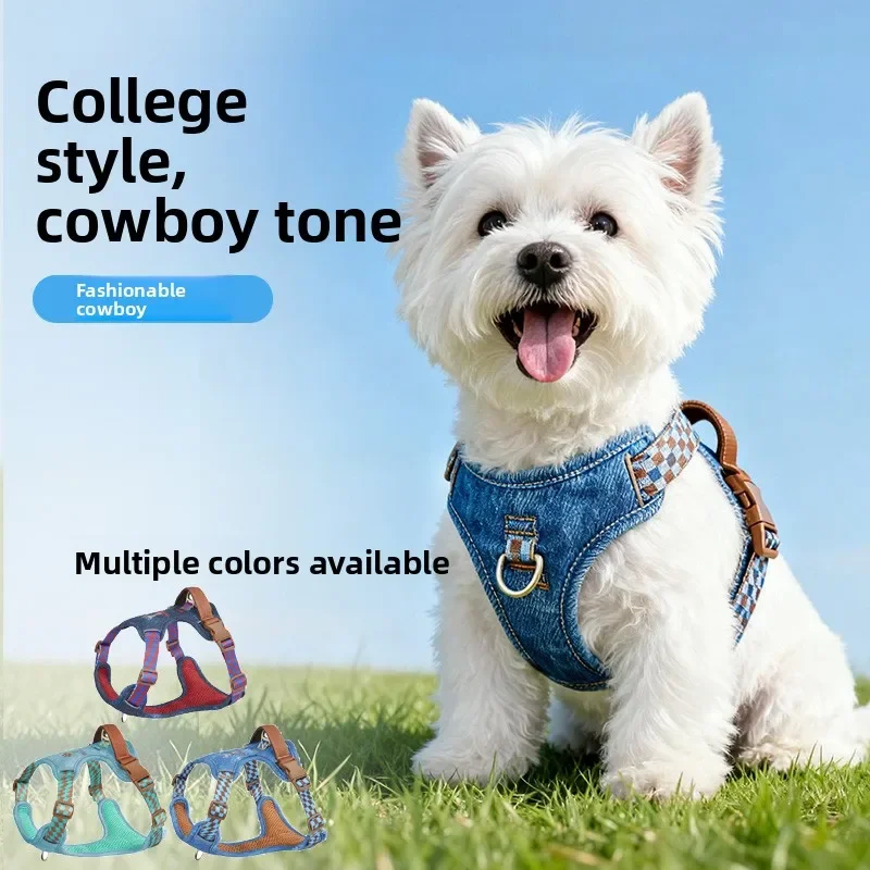 Arnés y Correa Casual de Mezclilla para Perros Pequeños, Accesorios para Cachorros de Bulldog Francés, Poodle, Schnauzer, Arnés para Perro, Arnés para Gato