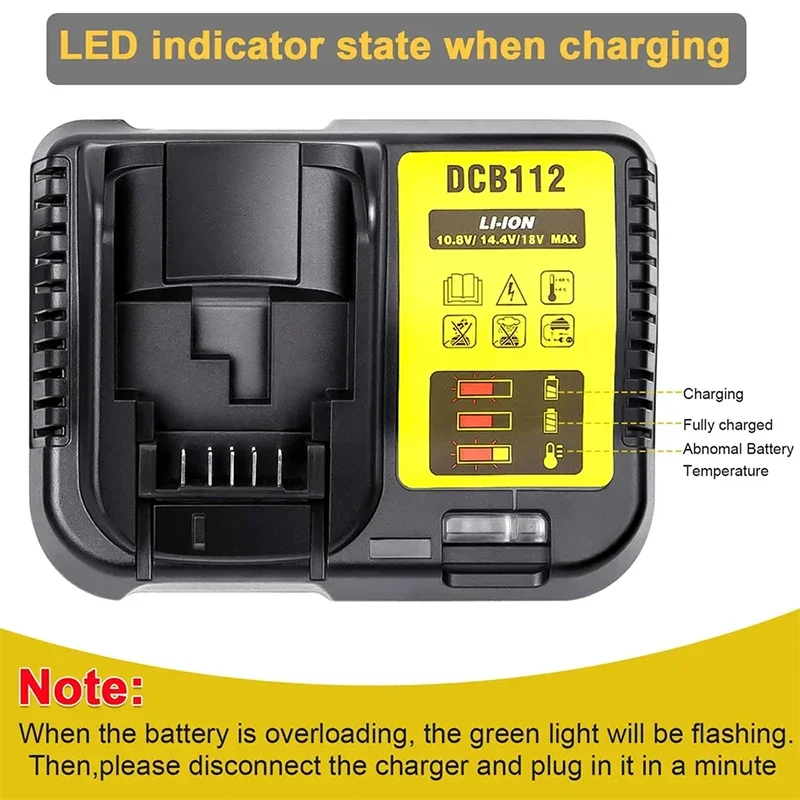 DCB112 Carregador de bateria do Li-íon, 10.8V, 12V, 14.4V, 18V, bateria 20V, DCB118, DCB101, DCB127, DCB609, DCB200, DCB140, DCB105, DCB200