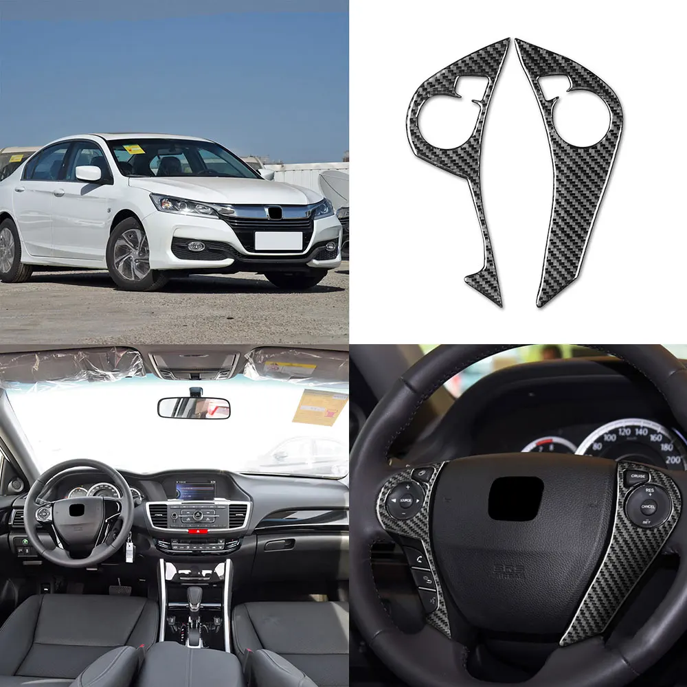 For Honda Accord 2013 2014 2015 2016 2017 Car Steering Wheel Panel Button Trim Cover Frame Sticker Protector Carbon Fiber LHD