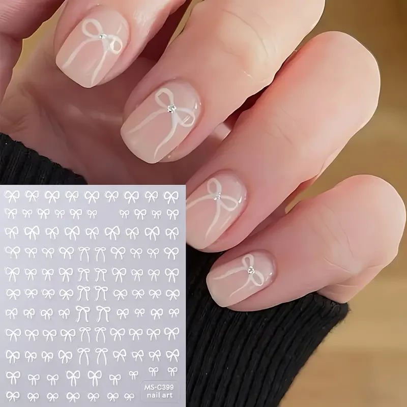 1/2 Stück Schwarz Weiß Rosa Mini Schleife Design Nail Art Aufkleber Selbstklebende Spitzenbänder Schleife Schmetterling Abziehbilder Nail Art Dekoration – Detail 6