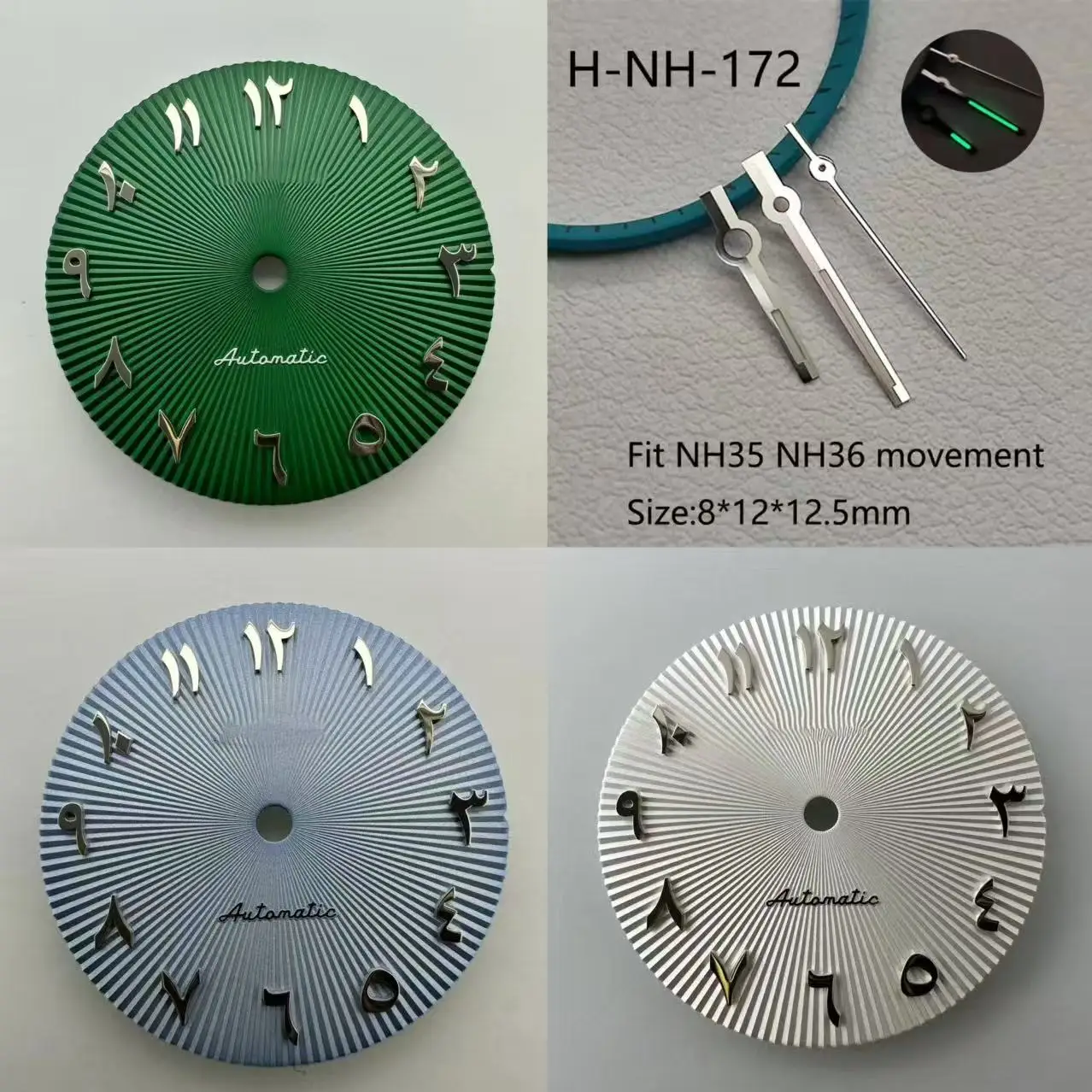 Green Arab Numeral Blue Date_Just Silver 28.5mm S Logo Dial Nh35 Nh36 Date Automatic Movement Green Luminous 29mm S Arabic Dial
