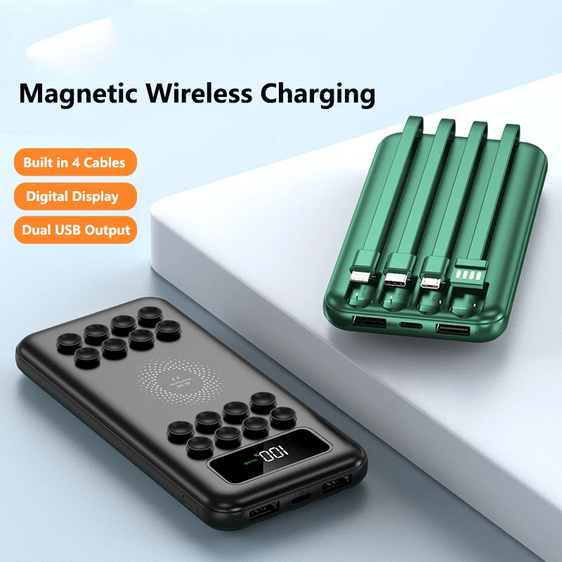 

Power Bank 20000mAh Magnetic Wireless Charger Powerbank Built in Cable for iPhone 15 X Xiaomi Samsung Portable Induction Charger