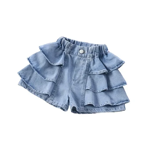 Shorts for Girls Jeans Children's Clothing Summer Baby Girl Outer Wear Denim Shorts New Thin Kids Cake Lace Skirt Pants