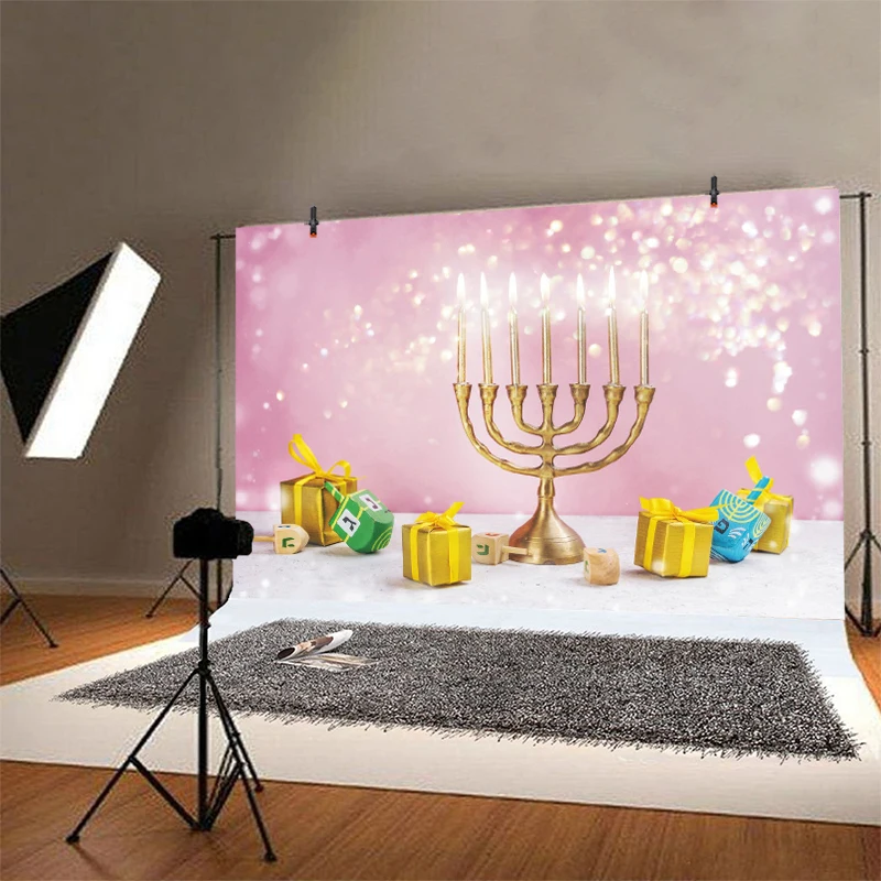 Hanukkah Dreidel Photo Backdrop Jewish Judaism Party Lampstand Hashanah Photography Background Menora Decoration Chanukah Banner