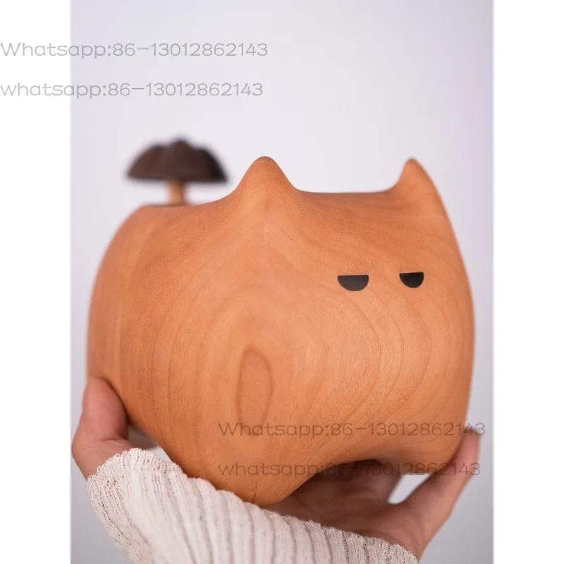 

Black walnut solid wood creative cute cat pen holder, children's room desktop storage ornament wooden cartoon pen insert