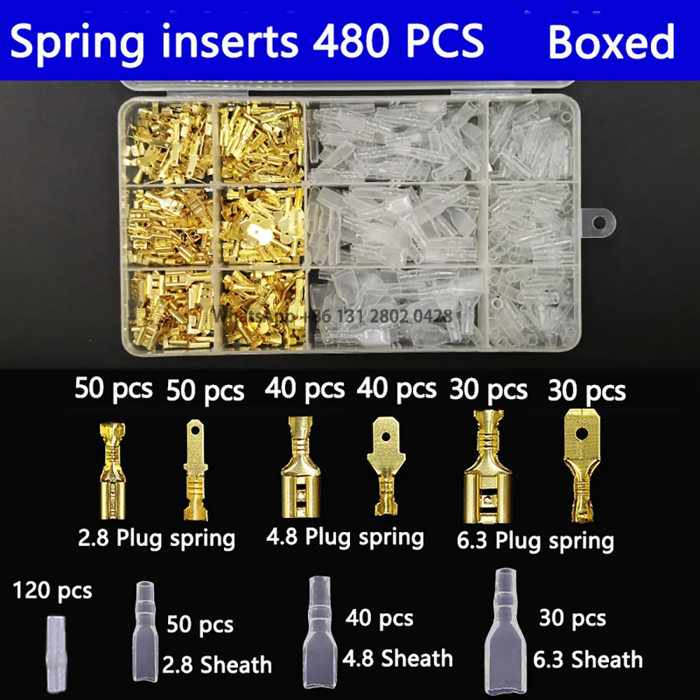 Insulation Seal Wire Connector, Male and Female Plug Spring Terminal Kit Crimping Terminal, 2.8mm, 4.8mm, 6.3mm, 120 Pcs, 480Pcs