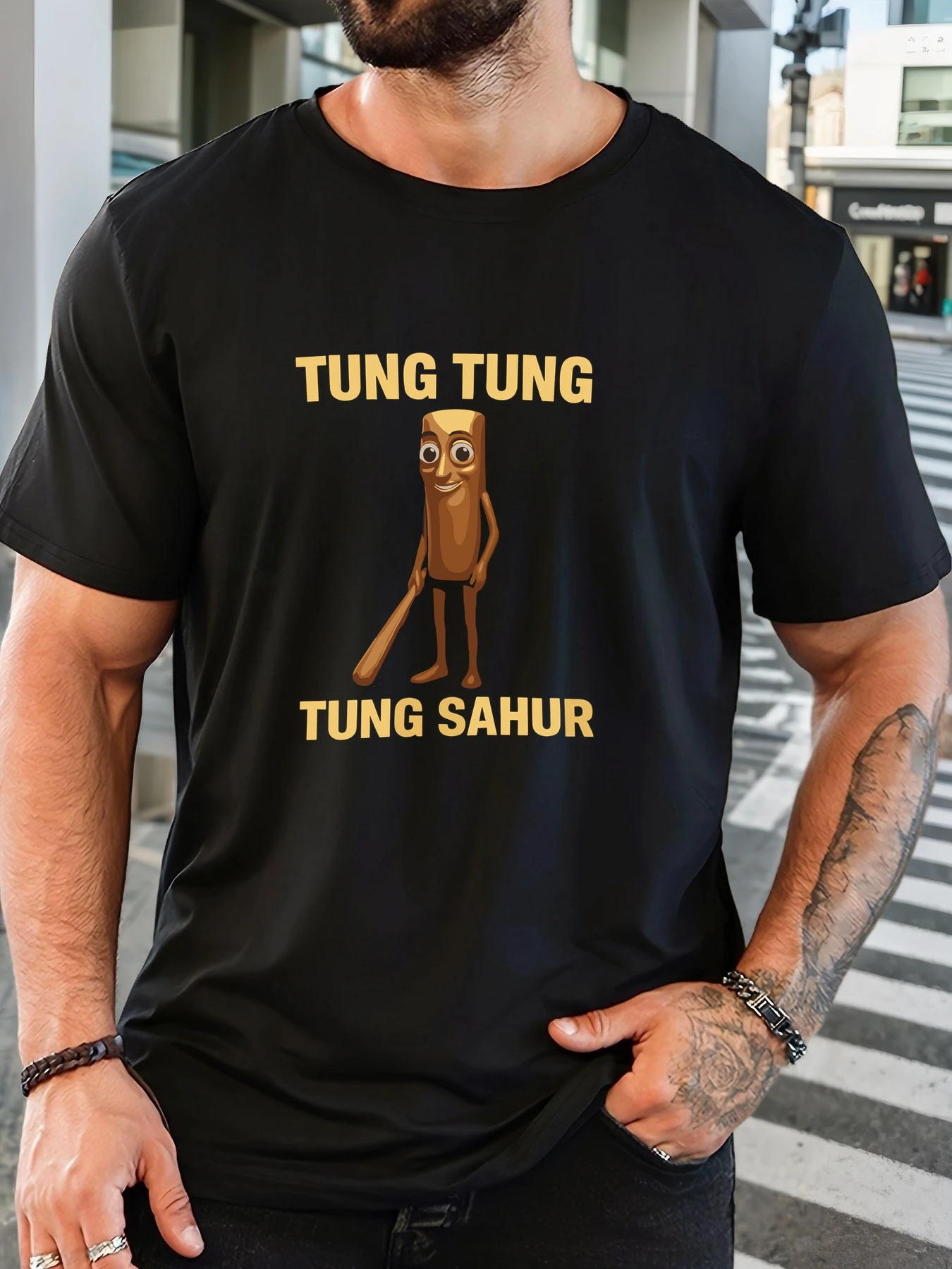 

Men's TUNG TUNG SAHUR pattern summer casual crew neck short T-shirt