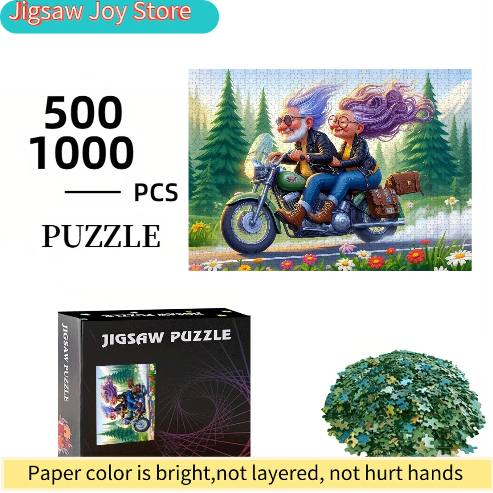 Elderly Couple Motorcycle Puzzle Game - 500pcsss/1000pcs Jigsaw Puzzle for Family Fun, Home Decor & Brain Challenge - Perfect