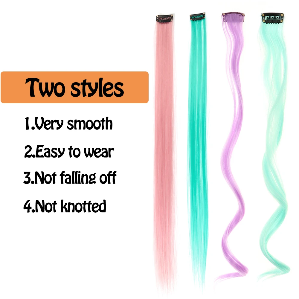 22“ Long Straight Women High Temperature Synthetic 1 Clip In Hair Extension Blue Pink Yellow Colorful Extension