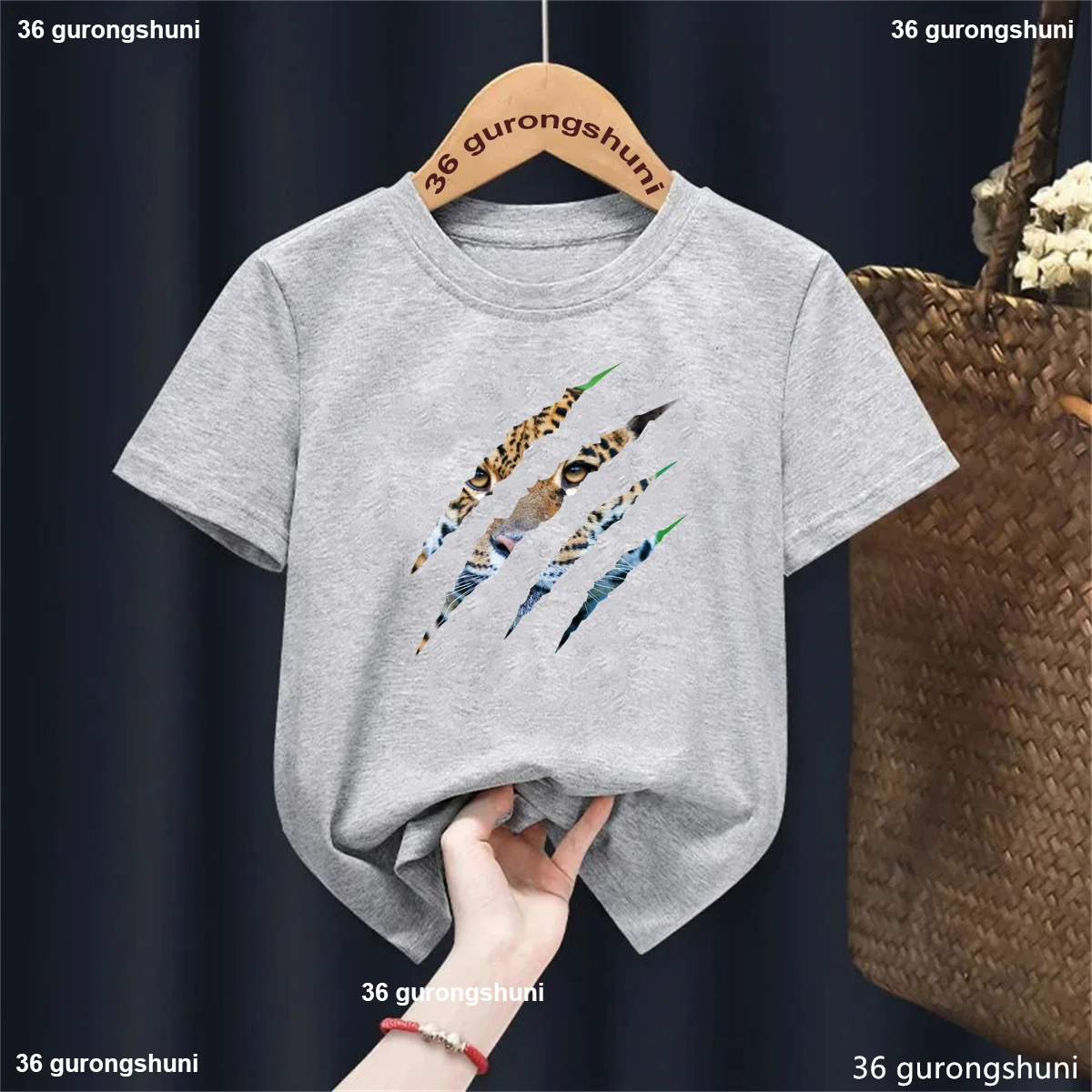 New Boys T-Shirt Funny Tiger Claw Print Kids T-Shirt Fashion Casual Boys Clothes Round Neck Summer Short Sleeve Solid Shirt Tops