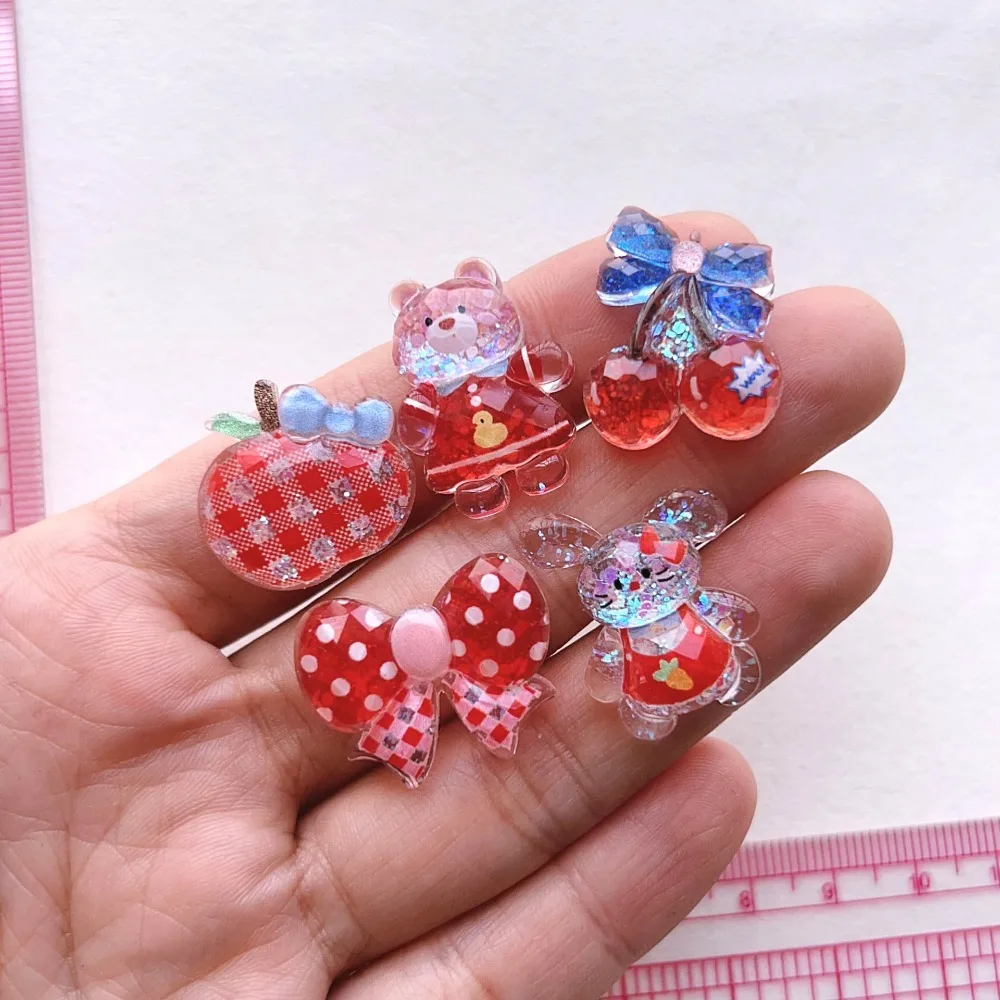 10pcs Mini Kawaii Cute Bunny Bear Bow Resin Flat Back Cabochons Scrapbook Diy Party Hairpin Accessories Home Decoration Craft