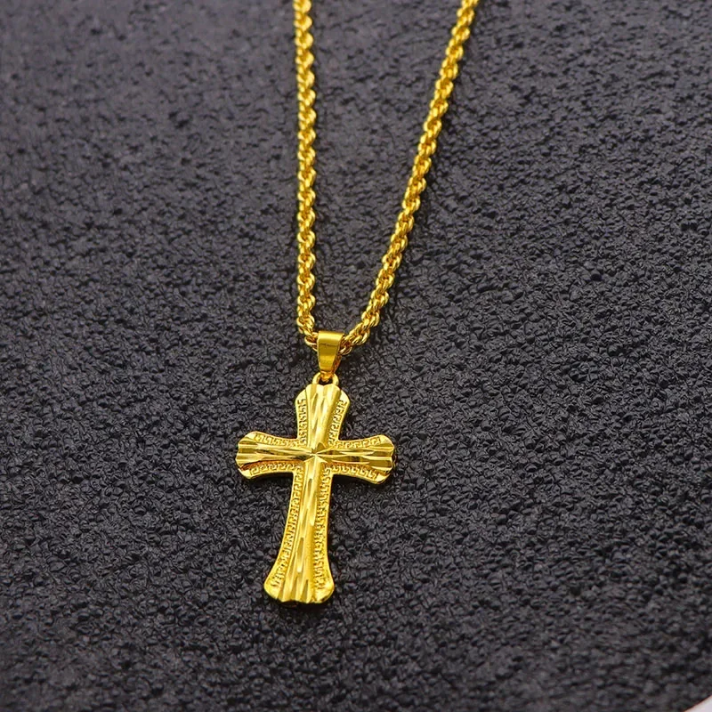 Vietnam Gold Cross Necklace Men's And Women's 999 Genuine 24K Plated Gold Color Pendant For A Long Time Does Not Fade Jewelry