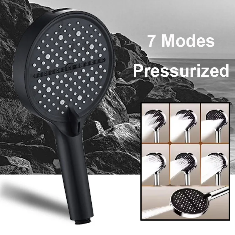 

14cm Large Panel 7 Modes Handheld Shower Head High Pressure Water Saving Spray Nozzles Large Flow Massage Bathroom Showerhead