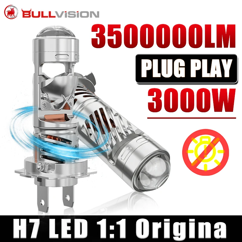 

Светодиодные линзы Bullvision H7 3500000LM с двойной линзой, H11, Canbus, автомобильные лампы H4, светодиодные лампы Turbo, мотоциклетные фары