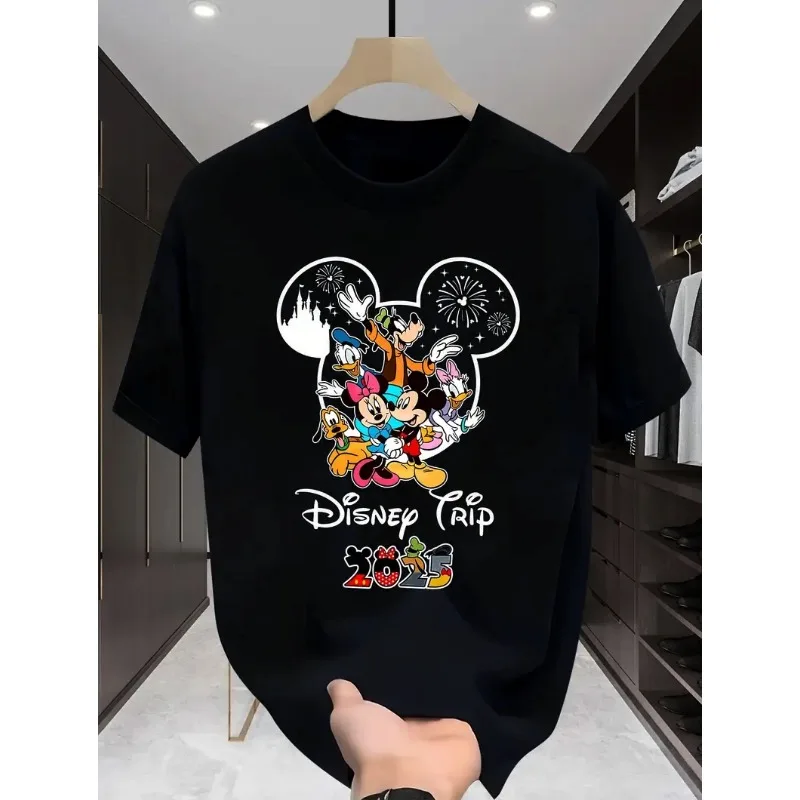 

2025 Disney Short-Sleeve Casual Mickey Mouse T-Shirt Summer Cotton Unisex Top Street Style Oversized Couples' Unisex Design