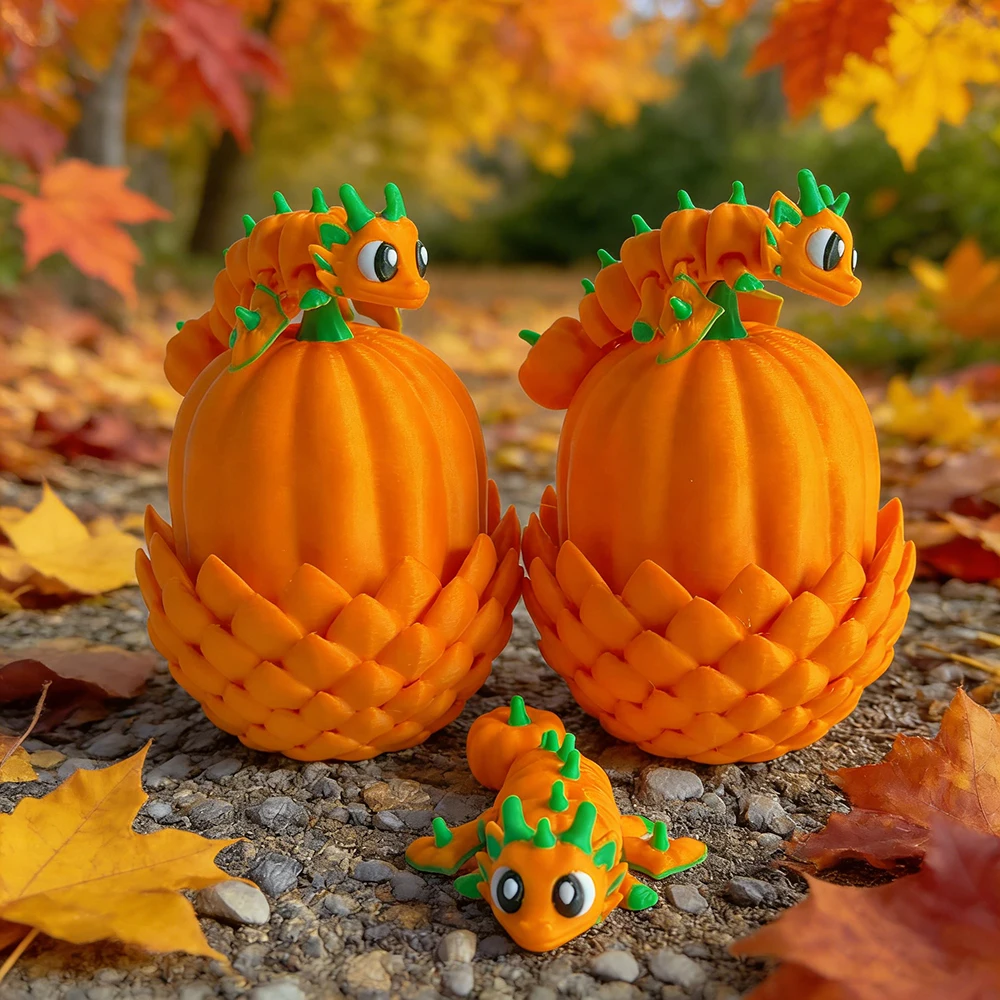 

3d Printed Cute And Adorable Pumpkin Dragon + Dragon Egg Model Plastic Desk Decor Sculpture Ornaments Holiday Gifts