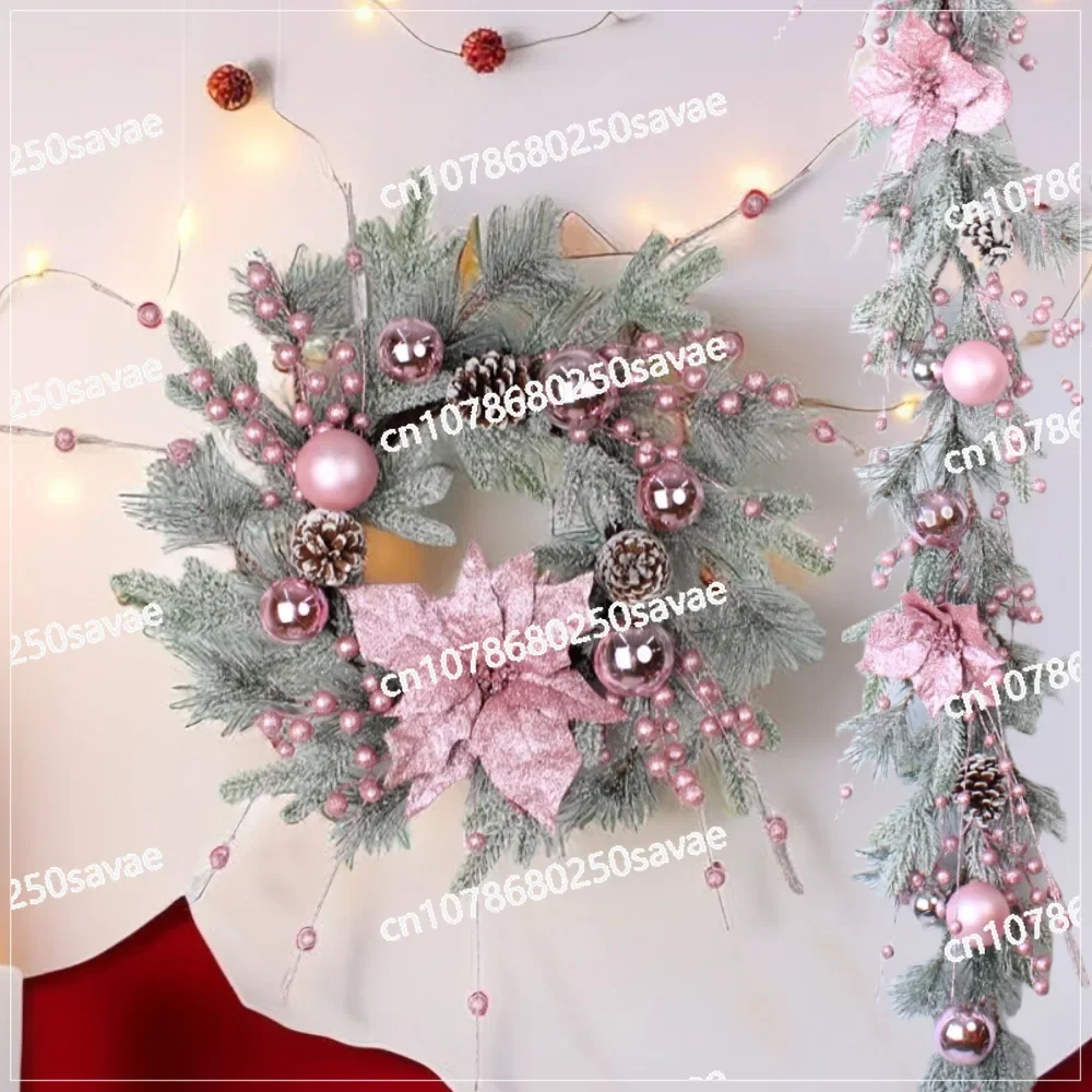 Christmas Flower Electroplated Ball, Snow Cream Flocking, PE Pine Needle Rattan, Wreath Rattan