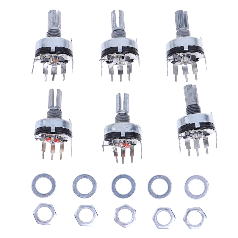 5Pcs RV17 With Switch Potentiometer B1K 2K 5K 10K 20K 50K Handle Length 15mm 5Pin Carbon Film