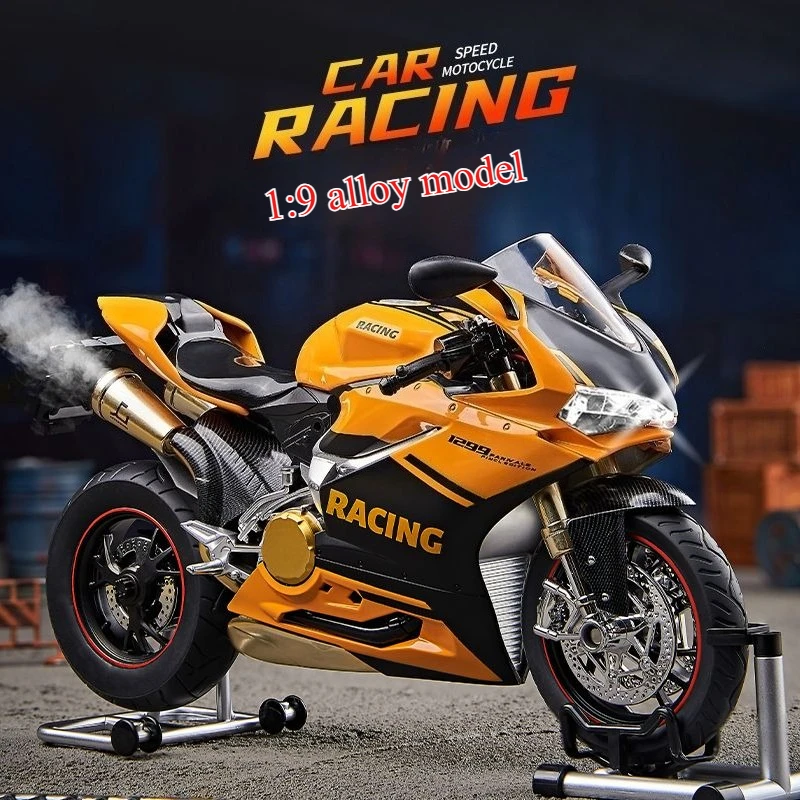 

Diecast Track Racing Motorcycle Model with Spray Sound and Light Kids Toys for Ducati Alloy Sports Motorcycle Model