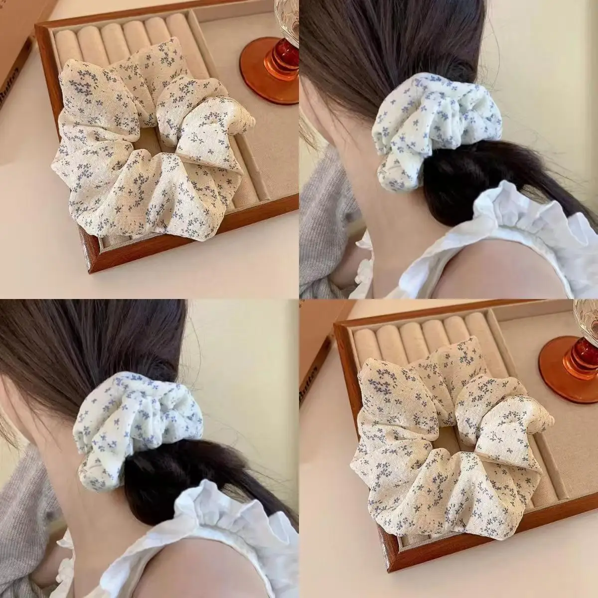 

Simple Floral Large Intestine Hair Circle For Women With high-end Meatball Hair Accessories Fashion Hair Rope Hair Circle