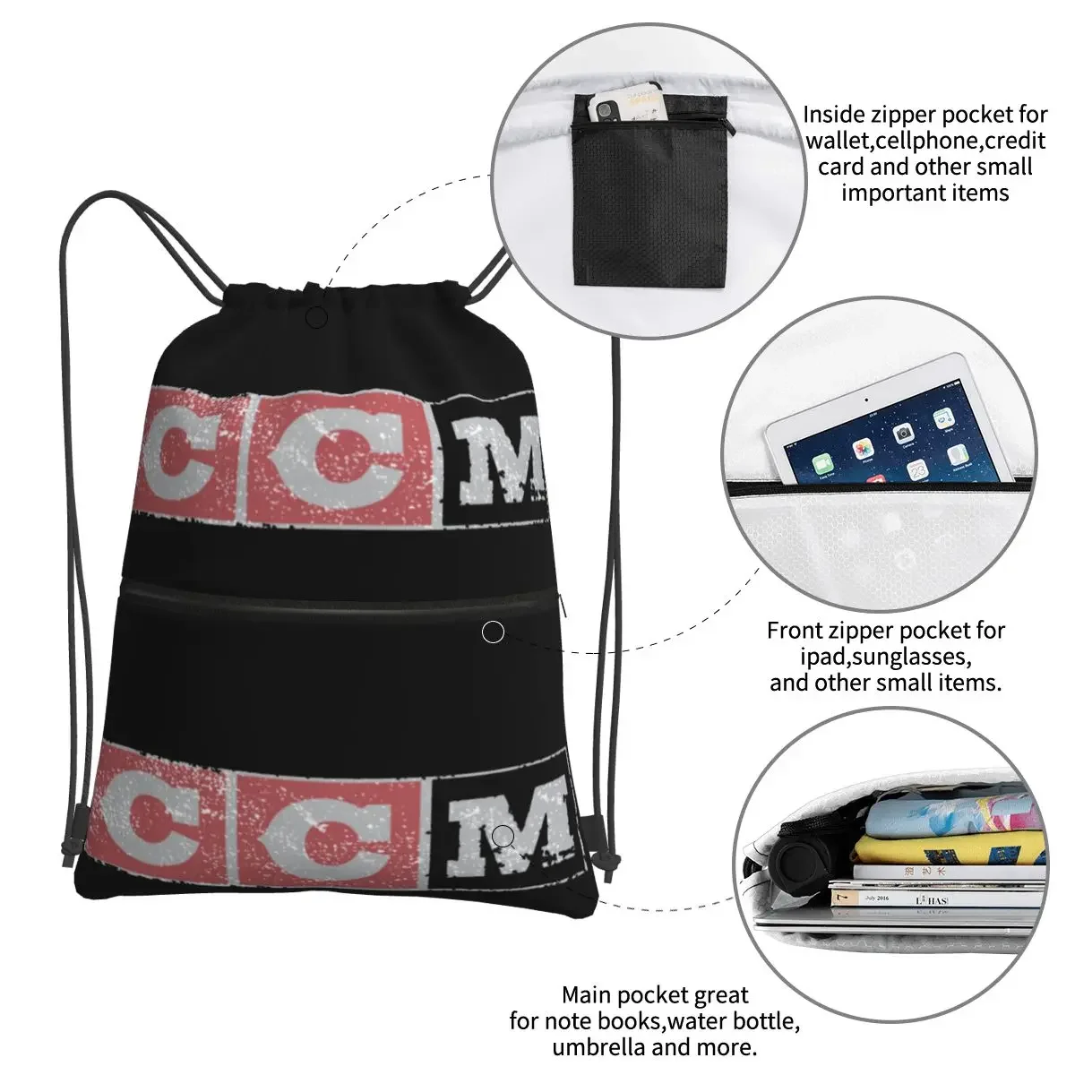 CCM Retro Ice Hockey Logo Portable Backpacks Drawstring Bag Drawstring Bundle Pocket Sundries Bags For Travel Sport Man Woman