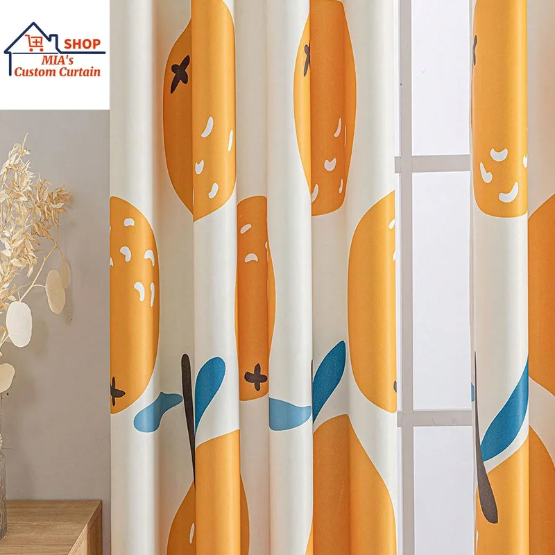 Orange Tulle Single Sided Printed Curtains Cross Border Simple Semi Shading Opaque Sunshade for Living Bedroom Custom Size