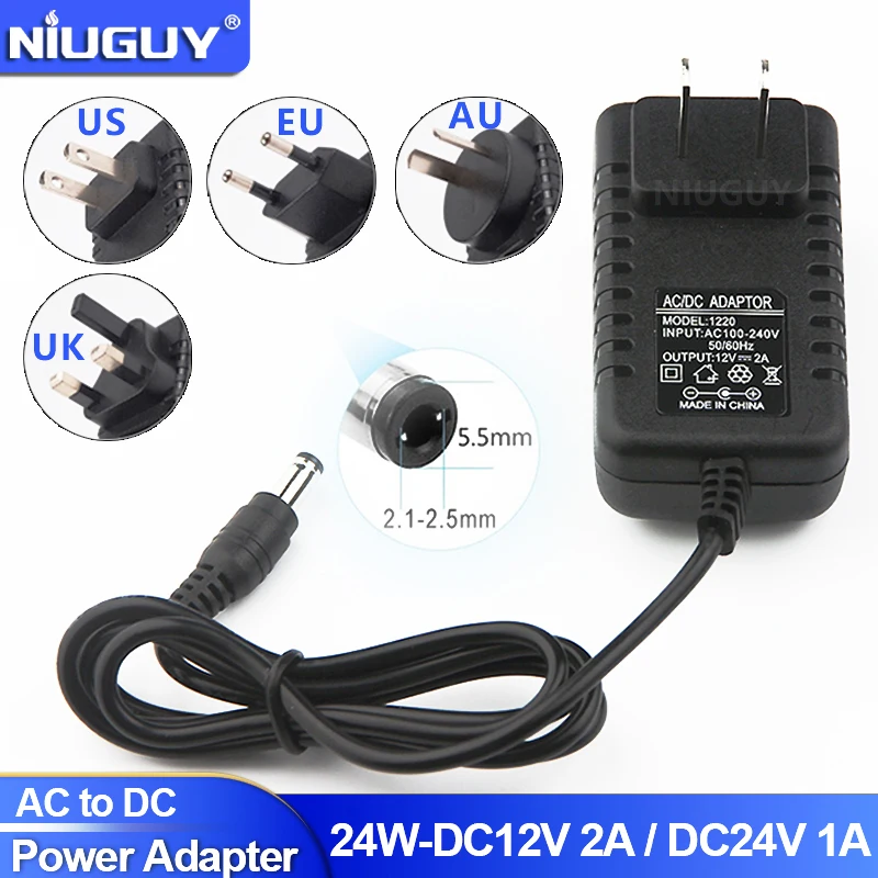 AC110V 220 فولت إلى تيار مستمر 12 فولت 2A 24 واط محول الطاقة العالمي شاحن الولايات المتحدة الاتحاد الأوروبي المملكة المتحدة الاتحاد الأفريقي قابس مهايئ LED سائق لشرائط ضوء LED
