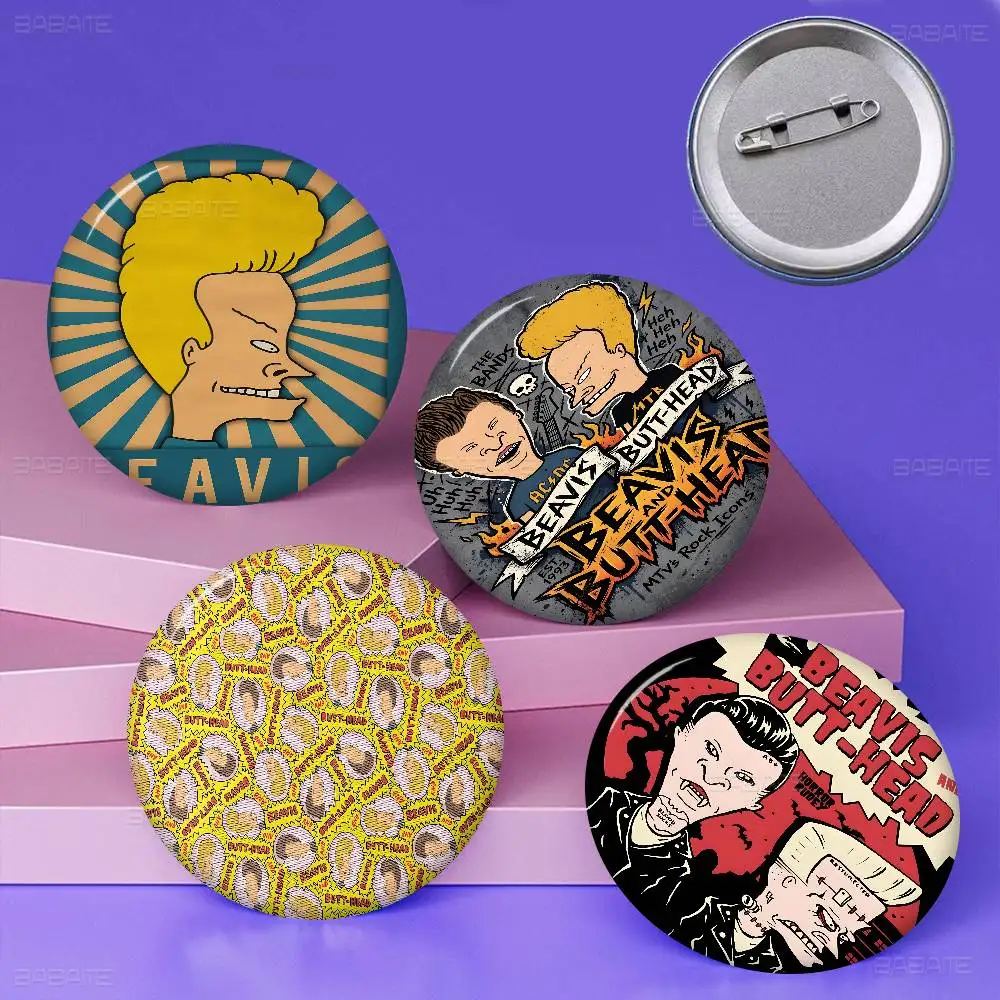 Funny B-Beavis and BUTT-HEAD Creative Pins Funny Faces Round Snap-in Brooch Badge Backpack Hat Accessories Jewelry Gifts
