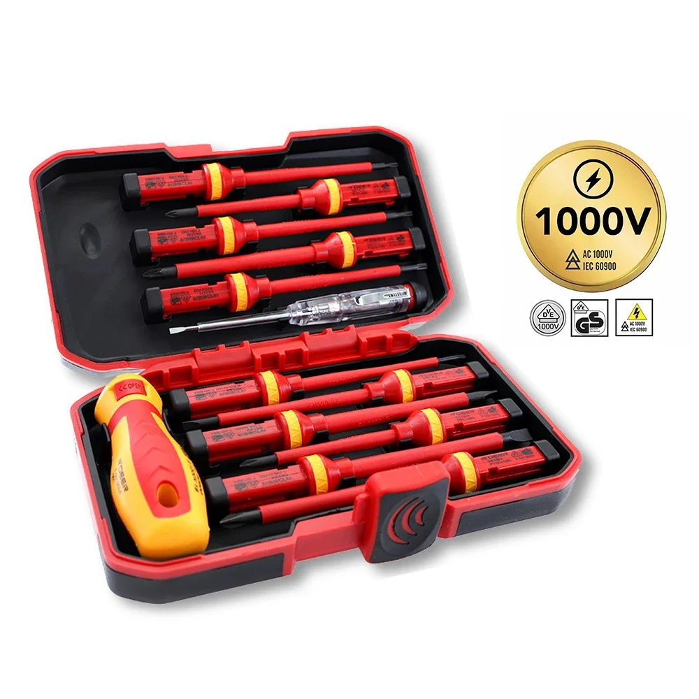 Electrician Repair Tools Kit 13pcs 1000V Changeable Insulated Screwdrivers Set with Magnetic Slotted Phillips Pozidriv Torx Bits