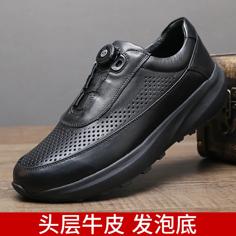 

New men's button retro leather shoes manufacturer's high-end first-layer cowhide punched leather shoes standard business