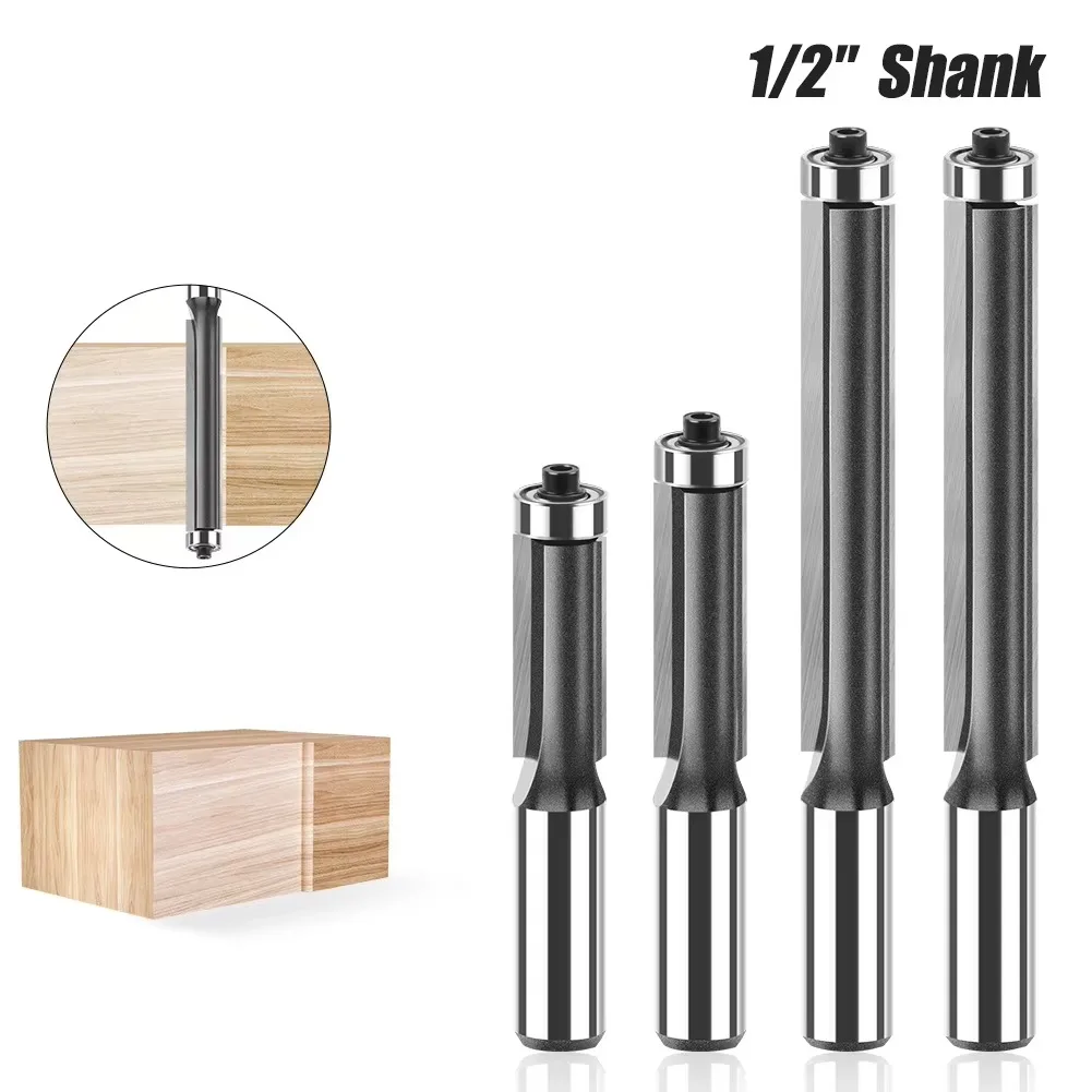 

1 PC 12mm 1/2in Shank Extra Long Straight Router Bit Set Bearing Flush Trim Bits Wood Milling Cutter Woodworking Tools