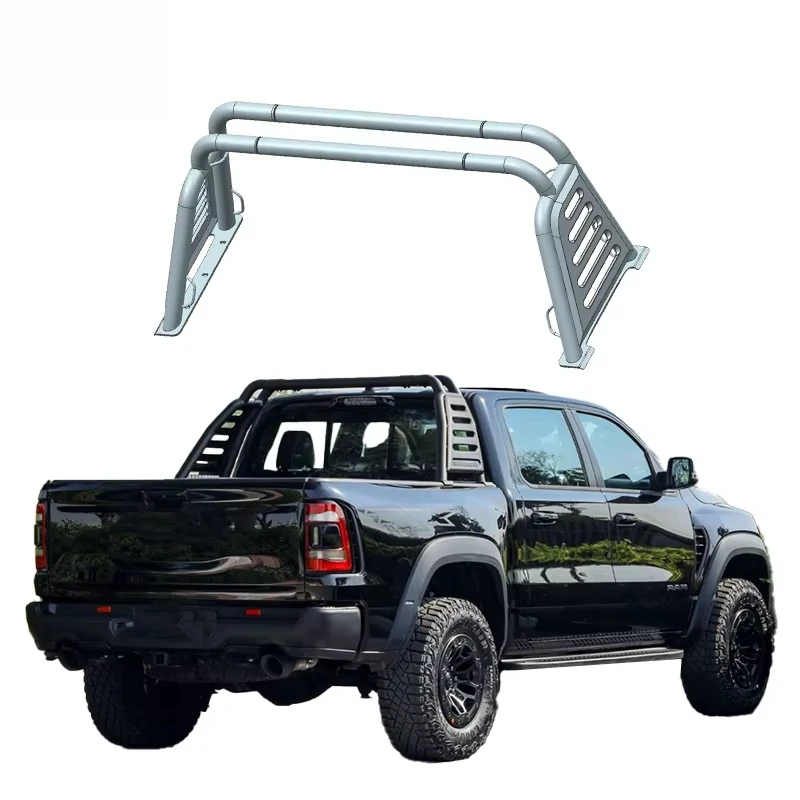 Newest 4x4 Parts Iron Roll Bar With Led Replacement Sport Bar for Ram 1500 2019+ Black Roll Bars for Universal Pickups