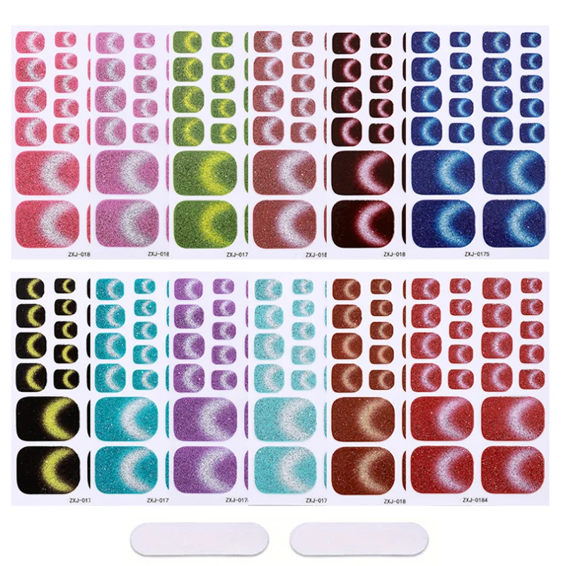 Einfarbig Glitter Zehennagel Aufkleber Klebstoff Volle Abdeckung Zehennagel Wraps Aufkleber Dekore Sommer DIY Maniküre Fuß Nagel Patch Tipps