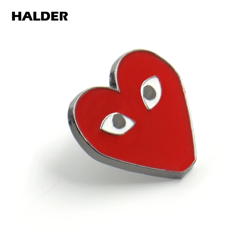 HALDER Cute Red Heart Enamel Pins Heart Shape With Eyes Brooch Denim Jackets Lapel Pin Decoration Badge Fashion Jewelry Gift