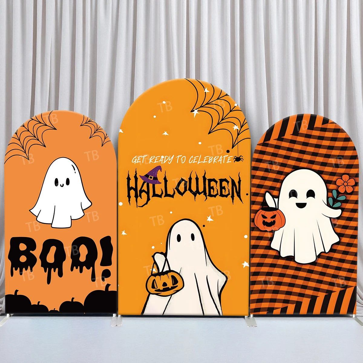 

TB Halloween Theme Arch Backdrop Cover Little Ghost Celebrate Festival Party Photography Background Wall Decor Elastic Fabric