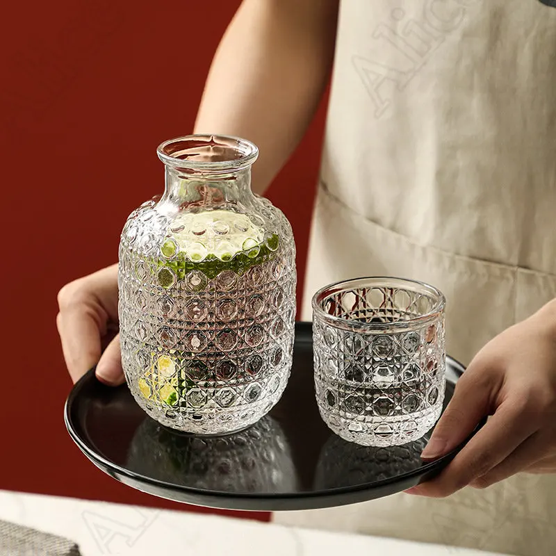 European Relief Gem Plaid Texture Glass Cup Kettle Set Household Large Capacity Juice Pot Carving Craft Office Home Drinkware image 3