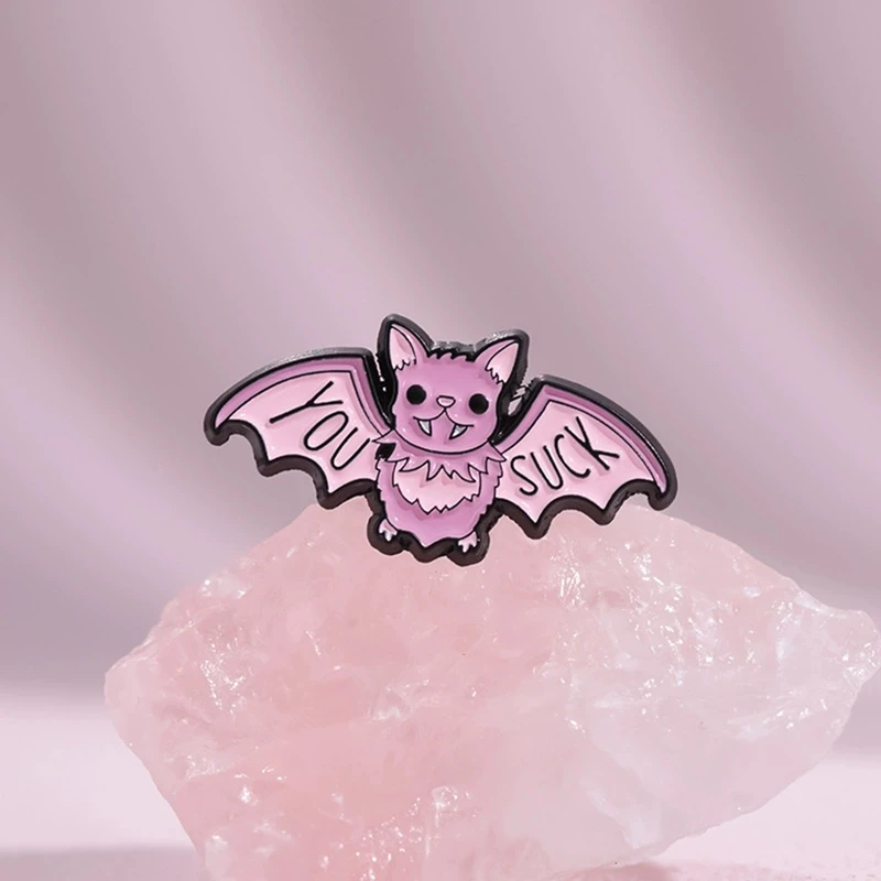 Cute Purple Bat Animal Enamel Pin Custom You Suck Halloween Punk Brooch Lapel Backpack Badge Gothic Jewelry Gift For Friends