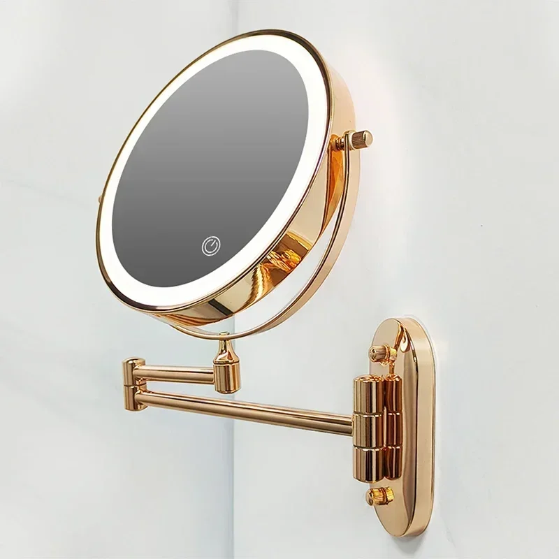 8 inch Rose Gold Wall Mounted Makeup LED Mirror 3X-10X Magnifying USB charing Double Side Bathroom Smart Shaving Cosmetic Mirror