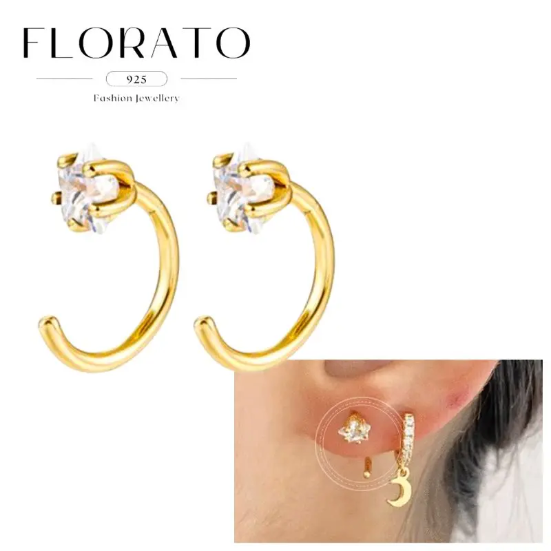 Knorpel-Ohrringe aus 925er Silber, modische C-förmige Zirkon-Ohrstecker, europäische und amerikanische geometrische Piercing-Ohrringe für Frauen, Schmuck