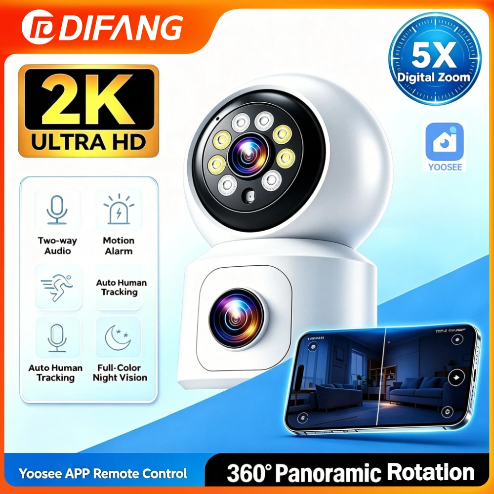 Yoosee WiFi Baby Monitor Dual Screens 2K PTZ Surveillance P2P Security Protection Mini Security Camera Yoosee